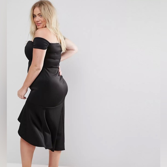 Club L Plus Bardot Off Shoulder Peplum Hem Dress, black, size 22 UK and 18 US - Picture 3 of 5